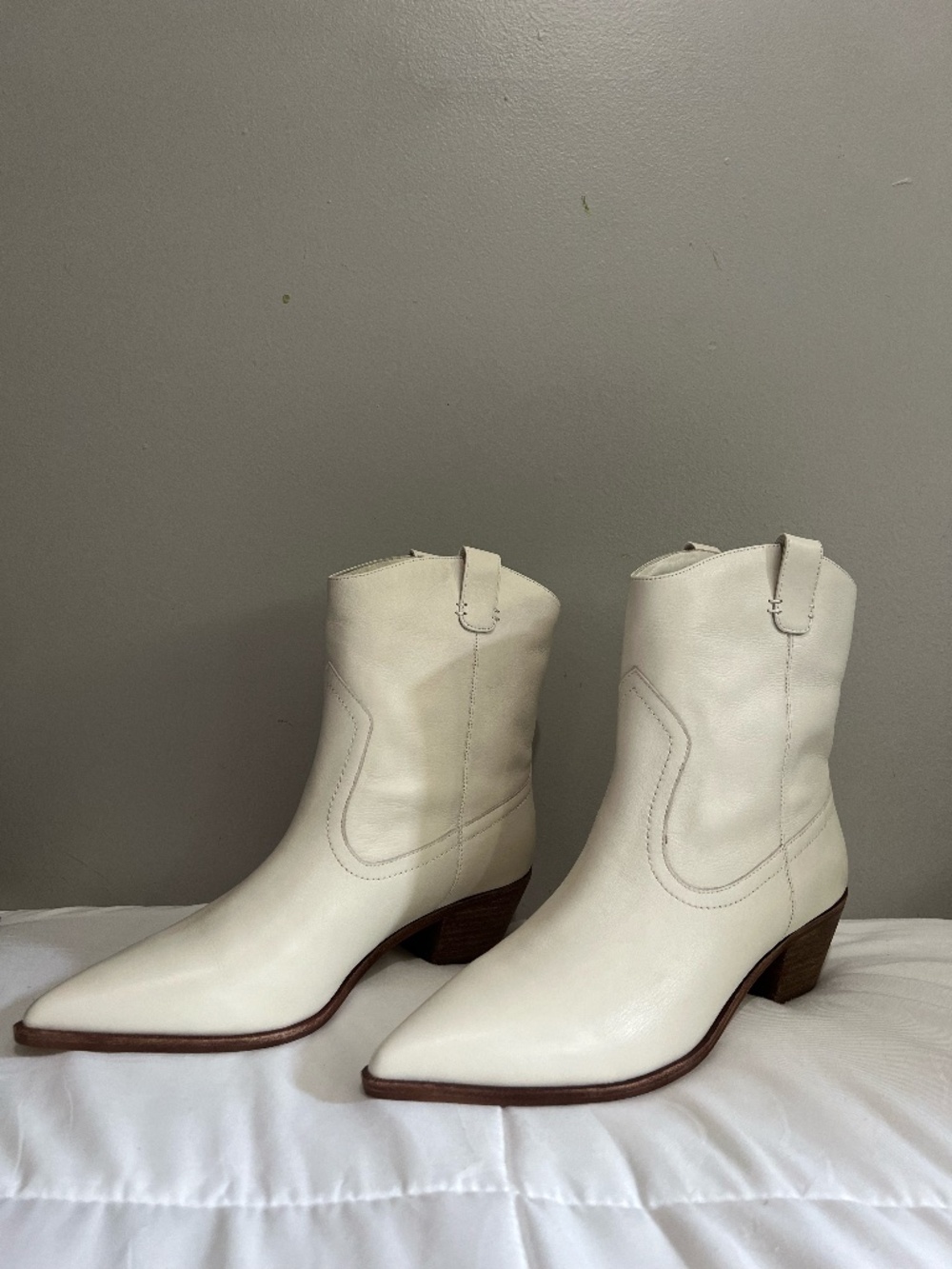 J. Crew White Leather Ankle Cowgirl Boots Size 12